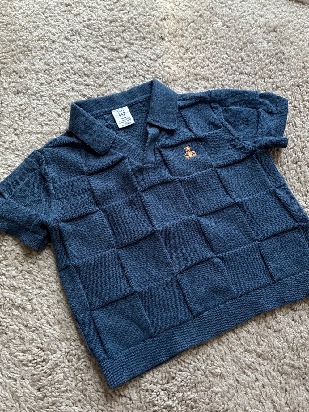 GAP Kids Navy Blue Knit Polo with Embroidered Bear